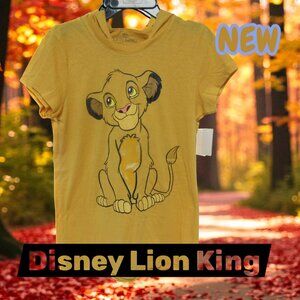 Disney Lions King Shirt Juniors sz 7/9 Yellow Simba Graphic Hooded Short Sleeve